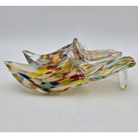 Pair Of Vintage Murano Style Italian Art Glass Slipper Heel Shoe Multicolor Chip - Picture 3 of 14